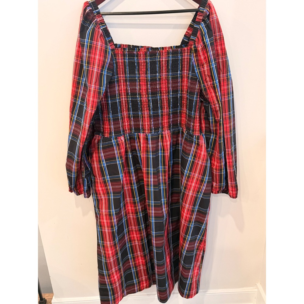 Draper James RSVP Smocked Midi Dress Red Black Plaid XXL KD7164YPP